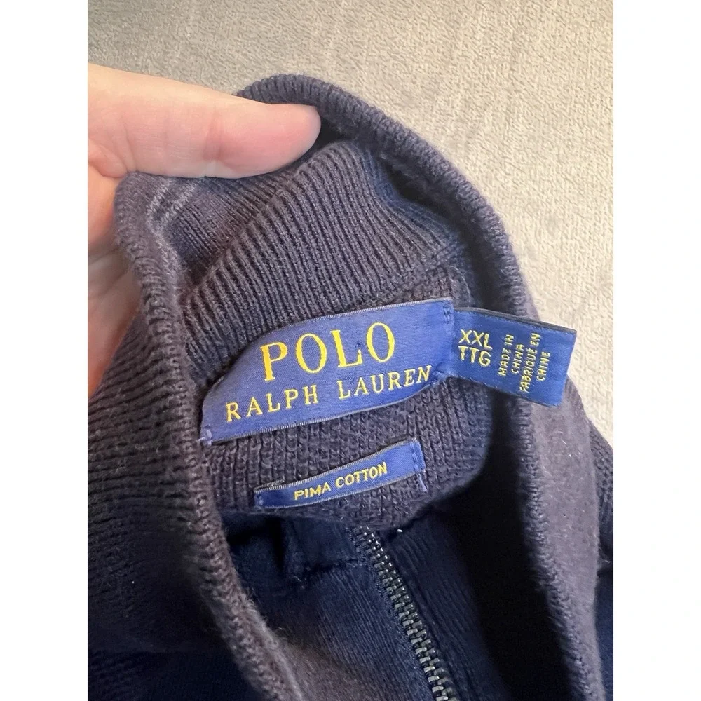 Polo Ralph Lauren Mens Sweater XXL Navy Blue Pima Cotton Pullover Quarter Zip